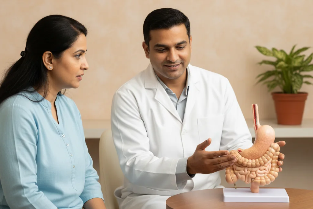 Surgeon discussing bariatric surgery with patient — THANC Hospital Chennai