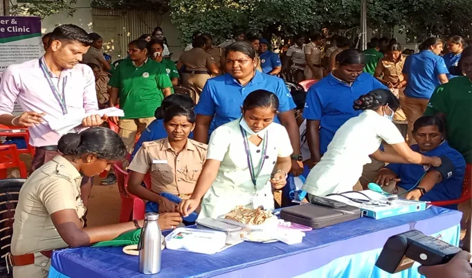 Large outdoor community health screening camp