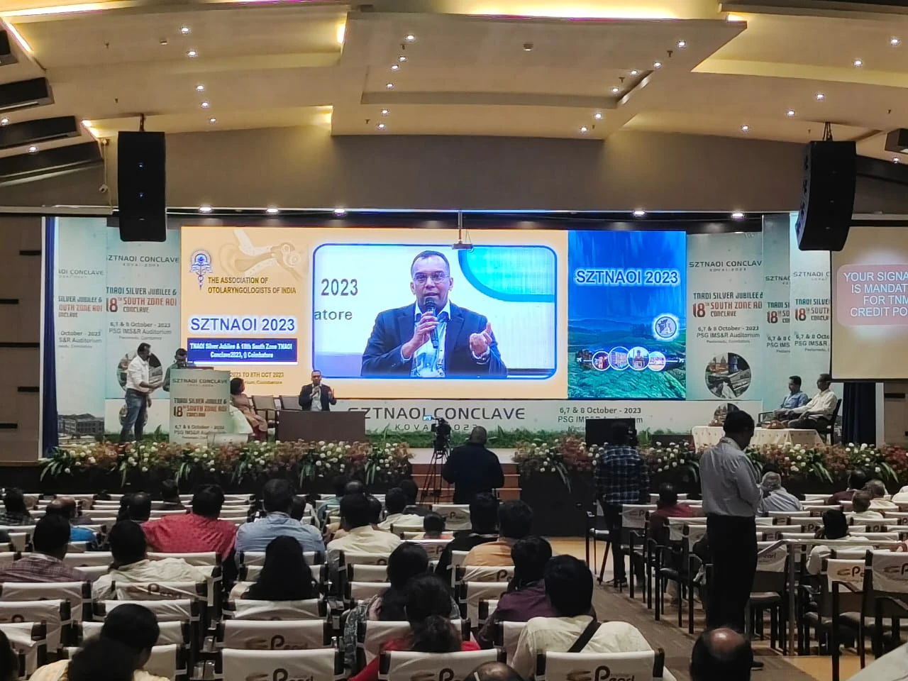 Dr. Vidhyadharan Sivakumar addressing the SZTNAOI 2023 conference — Association of Otolaryngologists of India, South Zone