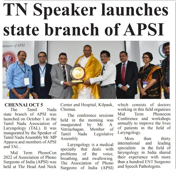 TN Speaker launches APSI state branch at THANC