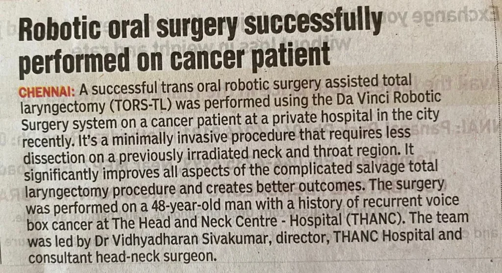 Newspaper article on robotic oral surgery at THANC Hospital