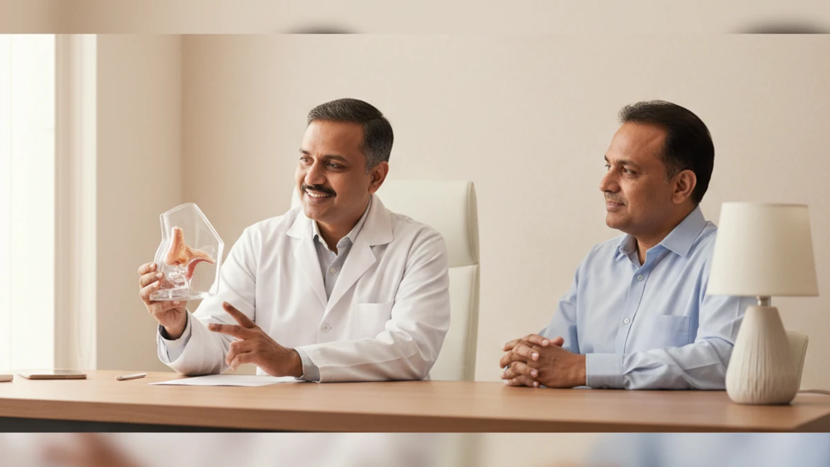 ENT surgeon consulting with patient about septoplasty at THANC Hospital, Chennai